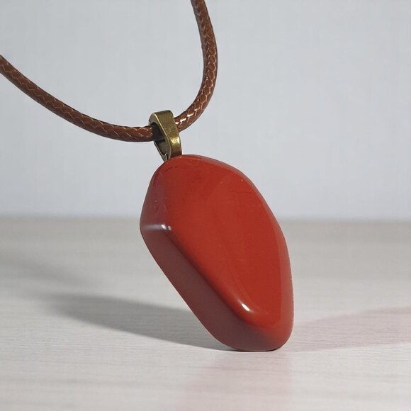 Red Jasper Pendant Necklace Adjustable Brown Leather Cord Natural Stone Earth - Picture 1 of 6